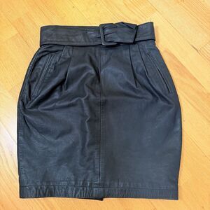 Express Avenue de l'Opera Belted Genuine Leather Mini Skirt Black 7/8 VTG Y2K